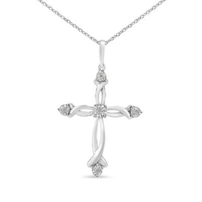 Haus Of Brilliance .925 Sterling Silver Round-Cut Diamond Accent Cross Pendant Necklace (1/15 Cttw, I-J Color, I3 Clarity)