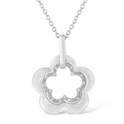 Haus Of Brilliance Matte Finished .925 Sterling Silver Diamond Accent Double Flower Shape 18"" Satin Finished Pendant Necklace (I-J Color, I1-I2