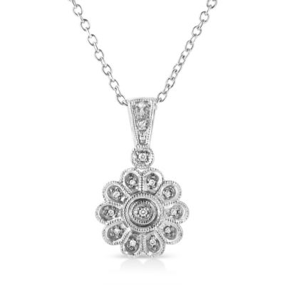 Haus Of Brilliance .925 Sterling Silver Diamond Accent Sunburst Milgrain 18"" Pendant Necklace (I-J Color, I1-I2 Clarity)