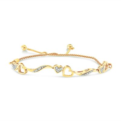 Haus Of Brilliance 14K Yellow Gold Plated .925 Sterling Silver 1/10 Cttw Diamond Wave And Hearts 4â-10â Adjustable Bolo Bracelet (I-J Color, I3