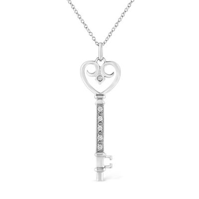 Haus Of Brilliance .925 Sterling Silver Pave And Bezel-Set Diamond Accent Key 18"" Heart And Lock Pendant Necklace (K-L Color, I1-I2 Clarity)