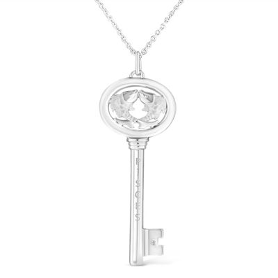 Haus Of Brilliance .925 Sterling Silver Diamond Accent Pisces Zodiac Key 18"" Pendant Necklace (K-L Color, I1-I2 Clarity)