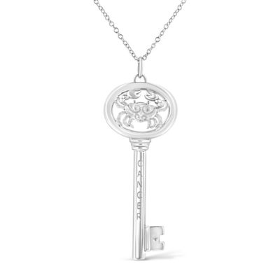 Haus Of Brilliance .925 Sterling Silver Diamond Accent Cancer Zodiac Key 18"" Pendant Necklace (K-L Color, I1-I2 Clarity)