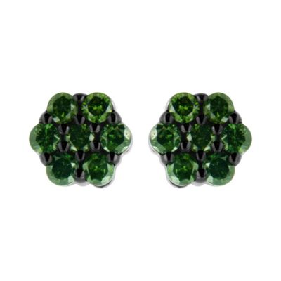 Haus Of Brilliance .925 Sterling Silver Prong Set 4.00 Cttw Round-Cut Treated Color Diamond Floral Cluster Stud Earring (Fancy Black/green/yellow