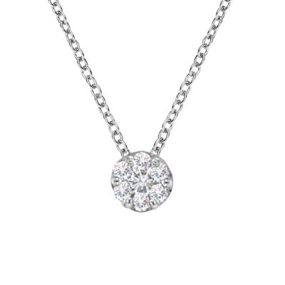 Haus Of Brilliance 14K White Gold 1/4 Cttw Shared Prong Set Round-Ct Diamond 7 Stone Floral Cluster 18"" Pendant Necklace (H-I Color, Si2-I1 Clarity)