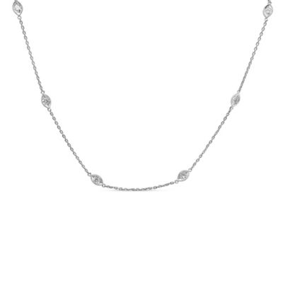Haus Of Brilliance 14K White Gold 1.00 Cttw Bezel Set Round Diamond Marquise Shaped Milgrain Station 18"" Collar Necklace (G-H Color, Si1-Si2 Clarity)