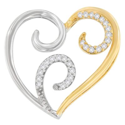 Haus Of Brilliance 10K Two-Toned Gold 1/10 Cttw Round Cut Diamond Swirl Heart Accent Pendant Necklace (H-I, I1-I2)