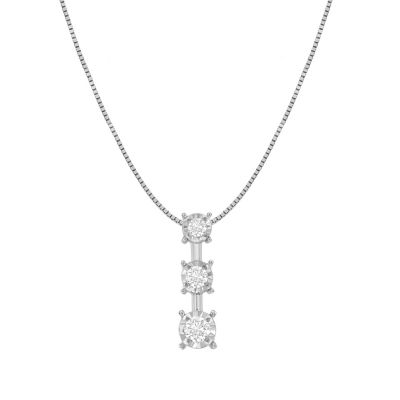 Haus Of Brilliance 10K White Gold 1/4 Cttw Diamond 3 Stone Drop Pendant Necklace (J-K, I1-I2)