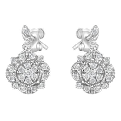 Haus Of Brilliance .925 Sterling Silver 1/2 Cttw Diamond Dangle Miligrain Earring (I-J Color, I2-I3 Clarity)