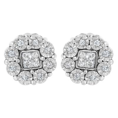Haus Of Brilliance 10Kt White Gold 1/4Ct Diamond Floral Cluster Stud Earring (I-J, I1-I2)