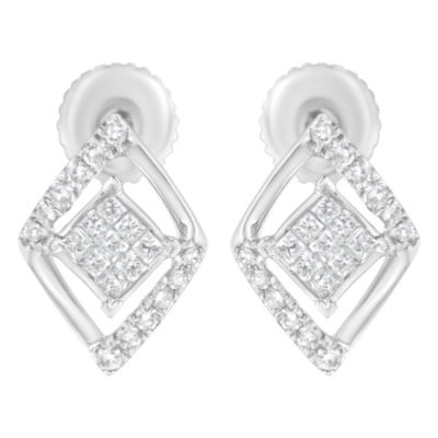 Haus Of Brilliance 10K White Gold 1/3 Cttw Princess-Cut Diamond Double Triangle Composite Stud Earrings (H-I Color, Si1-Si2 Clarity)
