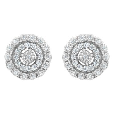 Haus Of Brilliance 10Kt White Gold 1/2 Cttw Double Halo Brilliant Round-Cut Diamond Stud Earrings (I-J Clarity, I2-I3 Color)