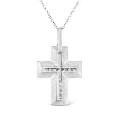 Haus Of Brilliance .925 Sterling Silver Prong-Set Diamond Accent Bold Cross 18"" Pendant Necklace (I-J Color, I1-I2 Clarity)