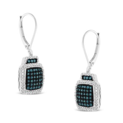 Haus Of Brilliance Black Rhodium Over .925 Sterling Silver Â¾ Cttw Blue And White Diamond Cushion Shaped Dangle Earrings (Enhanced Blue & I-J Color