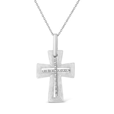 Haus Of Brilliance .925 Sterling Silver Prong-Set Diamond Accent Cross 18"" Pendant Necklace (I-J Color, I1-I2 Clarity)