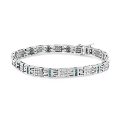 Haus Of Brilliance 14K White Gold Princess-Cut White And Blue Diamond Fashion Bracelet(3.00 Cttw,h-I Color,si1-Si2 Clarity)