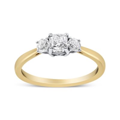 Haus Of Brilliance 14K Yellow Gold 3/4 Cttw Cushion And Round-Cut Diamond Bostonian Style 3 Stone Engagement Ring ( I-J Color, Si2-I1 Clarity) - Size