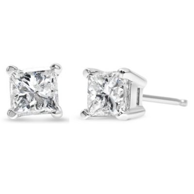 Haus Of Brilliance 14K White Gold 1.00 Cttw Princess-Cut Square Near Colorless Diamond Classic 4-Prong Solitaire Stud Earrings (G-H Color, Si1-Si2