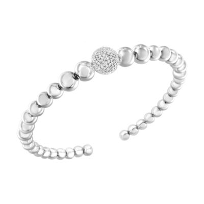 Haus Of Brilliance .925 Sterling Silver 1/6 Cttw Diamond Rondelle Graduated Ball Bead Cuff Bangle Bracelet (I-J Color, I2-I3 Clarity) - Fits Wrists