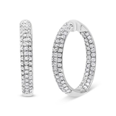 Haus Of Brilliance Lab Created 14K White Gold 2.00 Cttw Lab Grown Diamond Triple Row Inside Out Hoop Earrings (G-H Color, Si1-Si2 Clarity)
