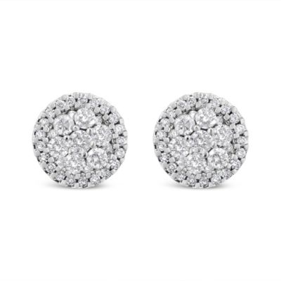 Haus Of Brilliance 14K White Gold 1.0 Cttw Brilliant-Cut Diamond Halo-Style Cluster Round Button Stud Earrings (H-I Color, I1-I2 Clarity)