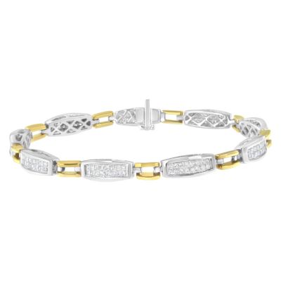 Haus Of Brilliance 14K Yellow And White Gold 2.0 Cttw Princess Cut Diamond Tapered And Equal Sign Link Bracelet (G-H Color, Si1-Si2 Clarity) - 7