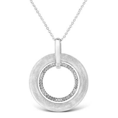 Haus Of Brilliance .925 Sterling Silver Prong-Set Diamond Accent Satin Finished Double Circle 18"" Pendant Necklace (I-J Color, I1-I2 Clarity)
