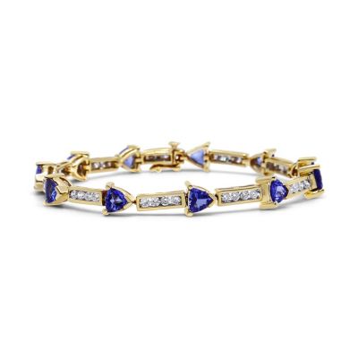 Haus Of Brilliance 14K Yellow Gold 1 5/8 Cttw Diamond And 5Mm Trillion Blue Tanzanite Link Bracelet (H-I Color, I1-I2 Clarity) - 7