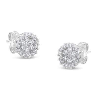 Haus Of Brilliance 14K White Gold 1/2 Cttw Brilliant-Cut Diamond Halo-Style Cluster Round Button Stud Earrings (H-I Color, I1-I2 Clarity)