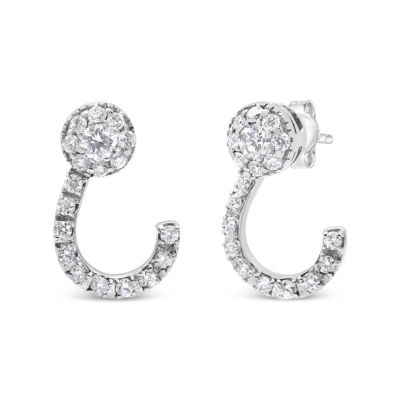 Haus Of Brilliance 14K White Gold 1.00 Cttw Round-Cut Diamond Curved Cluster Drop Stud Earrings (G-H Color, Si1-Si2 Clarity)
