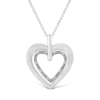 Haus Of Brilliance .925 Sterling Silver Prong-Set Diamond Accent Double Heart 18"" Pendant Necklace (I-J Color, I1-I2 Clarity)
