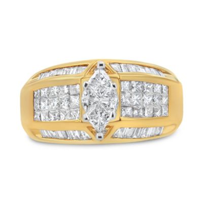 Haus Of Brilliance 14K Yellow And White Gold 1 3/4 Cttw Round, Baguette, Princess And Pie-Cut Diamond Ring (H-I Color, Si1-Si2 Clarity)