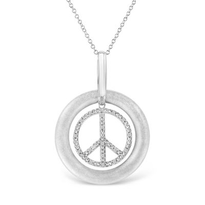 Haus Of Brilliance Matte Finish .925 Sterling Silver Diamond Accent Dancing Peace Sign 18"" Pendant Necklace (I-J Color, I1-I2 Clarity)