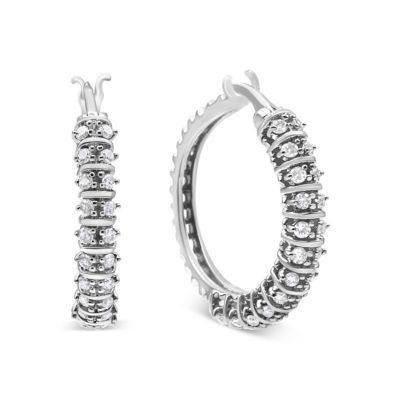 Haus Of Brilliance Lab Created 10K White Gold 1/2 Cttw Lab Grown Round Diamond 2 Row Semi Eternity Hoop Earrings (G-H Color, Si1-Si2 Clarity)