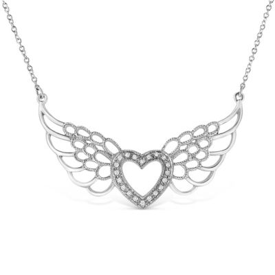 Haus Of Brilliance .925 Sterling Silver Pave-Set Diamond Accent Fairy Wing 18"" Heart Pendant Necklace (I-J Color, I1-I2 Clarity)