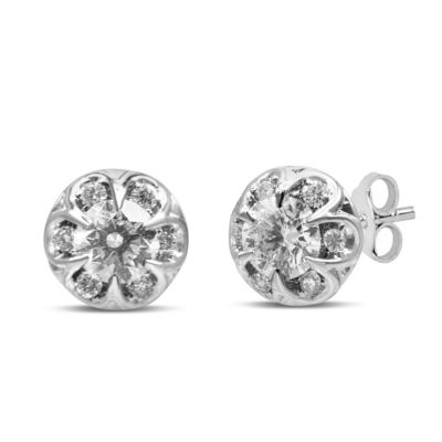 Haus Of Brilliance 14K White Gold 3/4 Cttw Round Cut Diamond Halo Cluster Stud Earrings (I-J Color, I1-I2 Clarity)