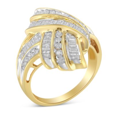 Haus Of Brilliance 10K Yellow Gold Plated .925 Sterling Silver 1.0 Cttw Diamond Knot Channel Statement Ring