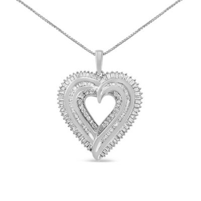 Haus Of Brilliance 14K Yellow Gold Plated .925 Sterling Silver 1 1/2 Cttw Baguette Diamond Composite Heart 18"" Inch Pendant Necklace (I-J Color