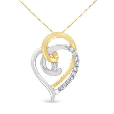 Haus Of Brilliance 10K Yellow And White Gold Diamond Accent Open Double Heart Spiral Curl 18"" Pendant Necklace (J-K Color, I2-I3 Clarity)