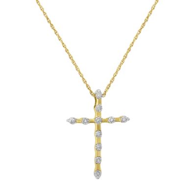 Haus Of Brilliance 10K Yellow Gold Plated .925 Sterling Silver Miracle Set Diamond Accent Cross 18"" Pendant Necklace (I-J Color, I3 Clarity)