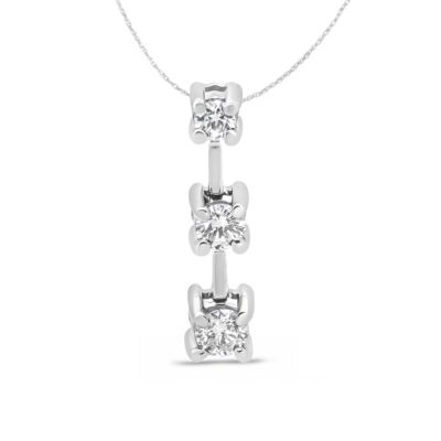 Haus Of Brilliance 14K White Gold 3/4 Cttw Round Diamond Three-Stone Drop Pendant 18"" Necklace - (H-I Color, Si1-Si2 Clarity)