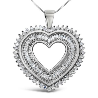 Haus Of Brilliance .925 Sterling Silver 1.0 Cttw Baguette And Round Diamond Heart Pendant 18"" Necklace (H-I Color, I3 Clarity)