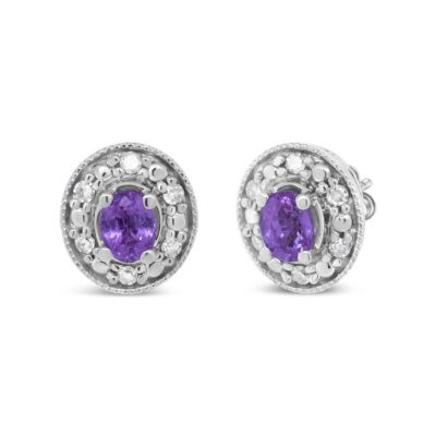 Haus Of Brilliance 14K White Gold 4X3Mm Round Pink Sapphire And 1/10 Cttw Round Diamond Halo Stud Earrings - (I-J Color, Si1-Si2 Clarity)