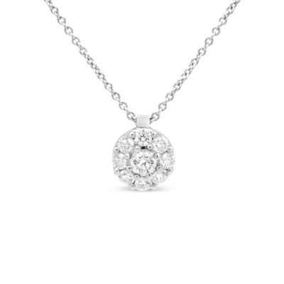 Haus Of Brilliance 18K White Gold 5/8 Cttw Round Diamond Cluster Circle-Shape 18""pendant Necklace (F-G Color, Si1-Si2 Clarity)