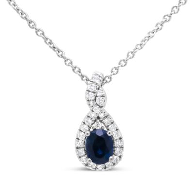 Haus Of Brilliance 18K White Gold 1/7 Cttw Diamond And 4.5X3.5Mm Oval Blue Sapphire Teardrop-Shaped 18"" Pendant Necklace (G-H Color, Si1-Si2 Clarity)