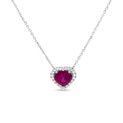 Haus Of Brilliance 18K White Gold 1/5 Cttw Diamond And 6.7 X 7Mm Heart-Shaped Ruby Halo 18"" Pendant Necklace (G-H Color, I1-I2 Clarity)