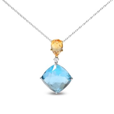 Haus Of Brilliance 18K White And Yellow Gold Diamond Accent And Yellow Citrine And Sky Blue Topaz Gemstone Dangle Drop 18"" Pendant Necklace (G-H