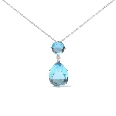 Haus Of Brilliance 18K White Gold Diamond Accent And Round London Blue Topaz And Pear Cut Sky Blue Topaz Dangle Drop 18"" Pendant Necklace (G-H Color