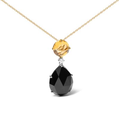 Haus Of Brilliance 18K White And Yellow Gold Diamond Accent And Round Yellow Citrine And Pear Cut Black Onyx Dangle Drop 18"" Pendant Necklace (G-H