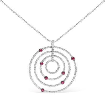 Haus Of Brilliance 18K White Gold 2 1/6 Cttw Pave Set Diamonds And Red Ruby Openwork Circles 18"" Pendant Necklace (G-H Color, Si2-I1 Clarity)